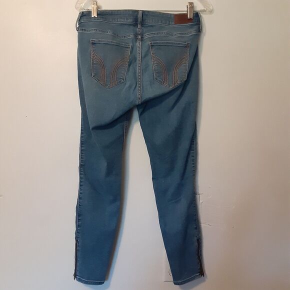 HOLLISTER Jeans Womens Size 9R Distressed Blue Skinny Zipper Ankle Low Rise Crop - Picture 6 of 11